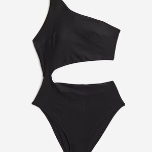 Black One-Shoulder Cutout Swimsuit